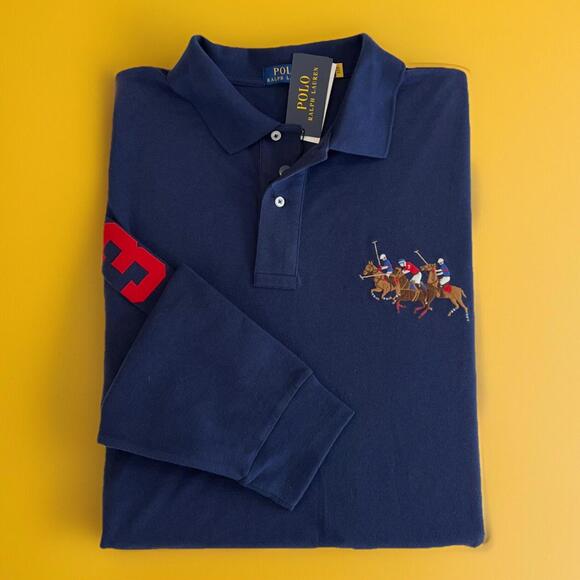 Ralph Lauren Other - Polo Ralph Lauren Mens Big Triple Pony LONG SLEEVE Polo Navy #3 BIG&TALL 4XLT